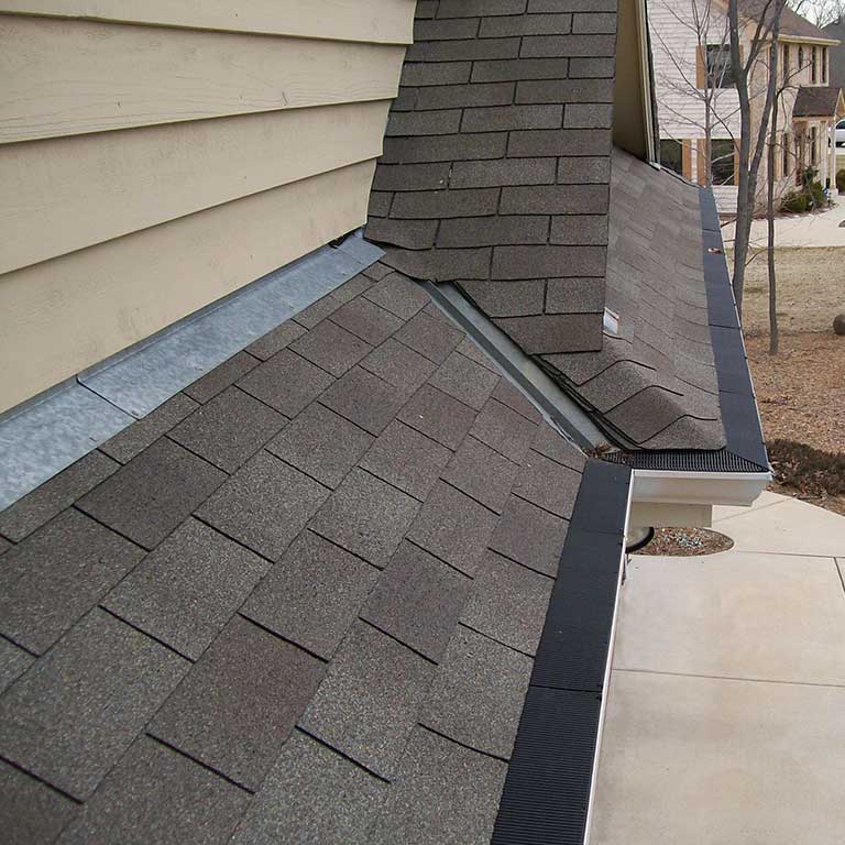 Shingles and gutters on a home