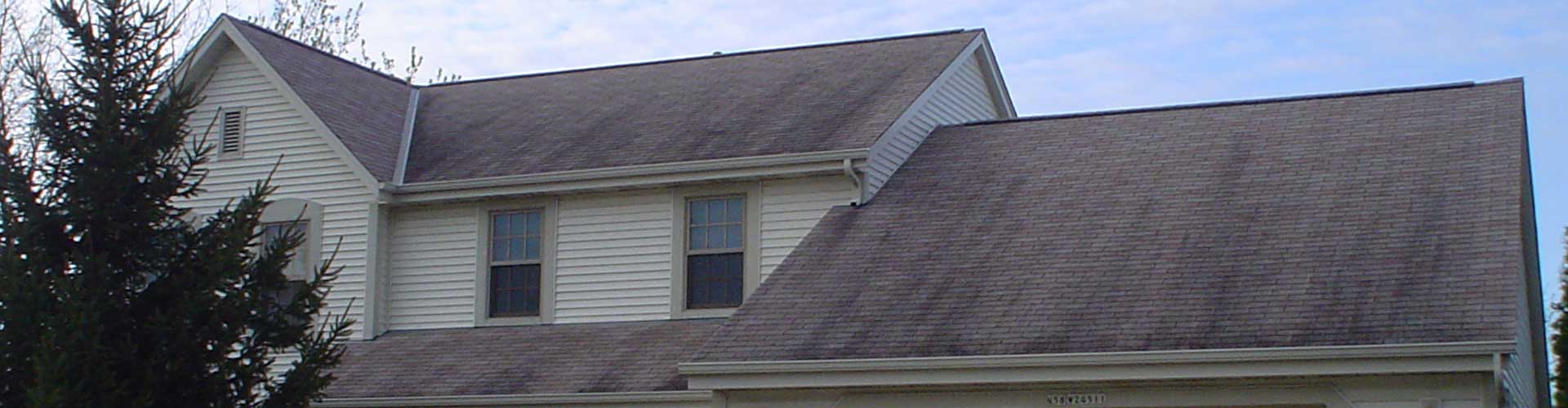 Algae cause roof stains on a home
